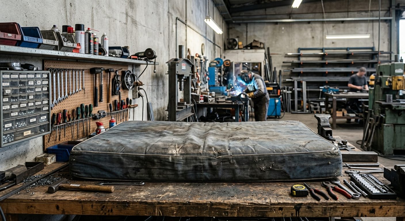 Udtværet arbejdslager i en praktikantarbejdsplads der viser tegn på slitage
