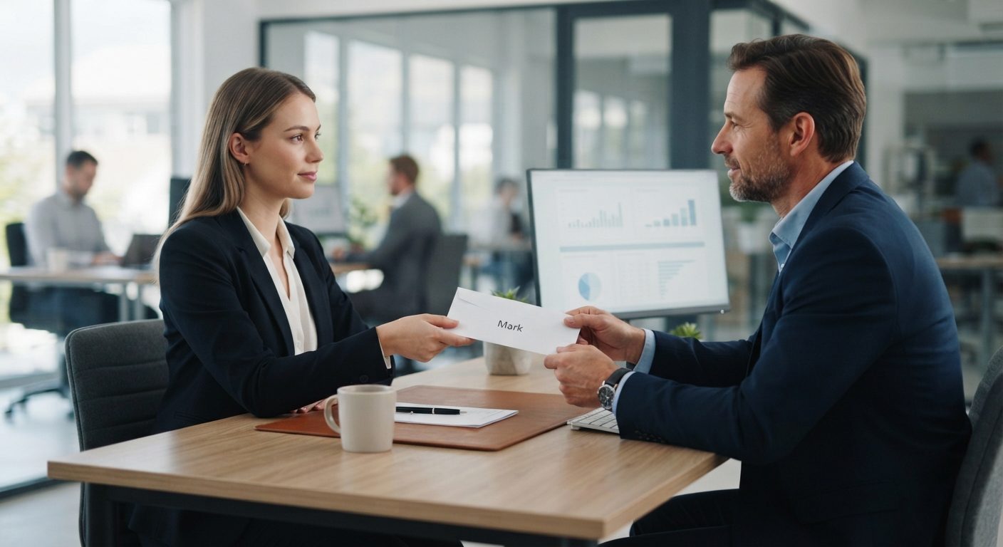 Medarbejder der opsiger sit job på en professionel måde på kontoret
