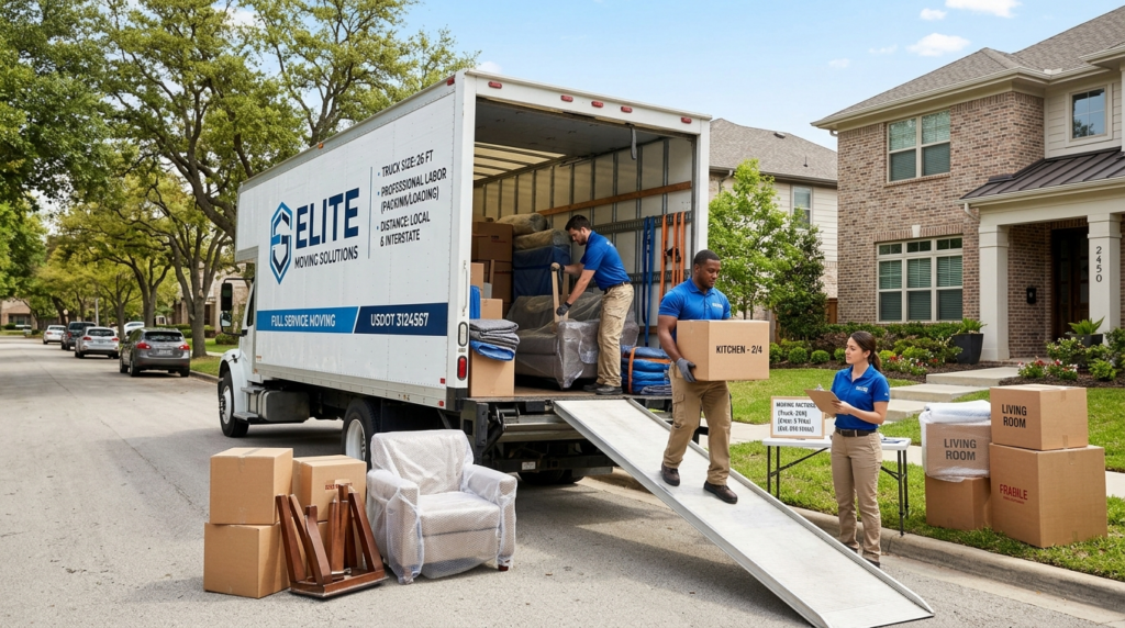 Professional realistic image of a moving truck and professio
