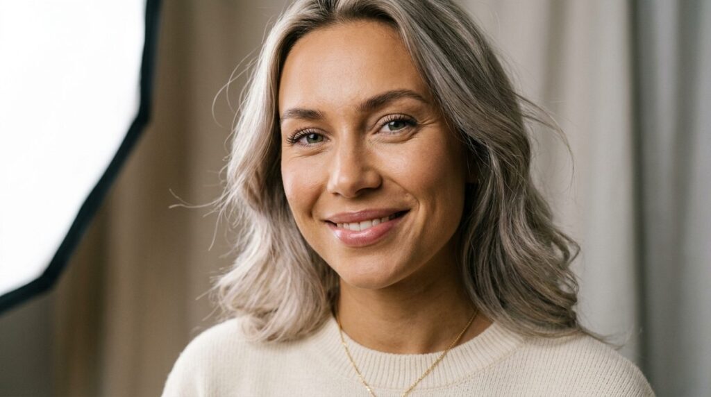 Close-up beauty portrait of a Danish woman with enhanced nat