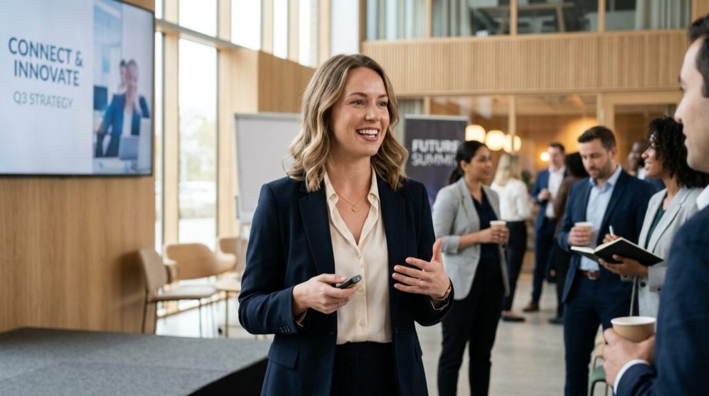 Empowered woman in her late 20s during a professional presen